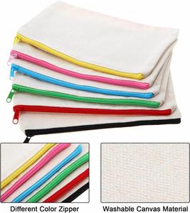 Sac cosmétique en toile beige pour femme, personnalisable, vierge à peindre, recyclable, lavable en machine, avec fermeture éclair - Product Image 2