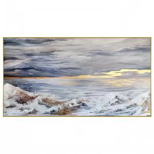 Dekorasi rumah besar kontemporer abstrak pemandangan laut 3D tekstur emas dicat tangan akrilik pada kayu regang kanvas seni dinding - Product Image 4
