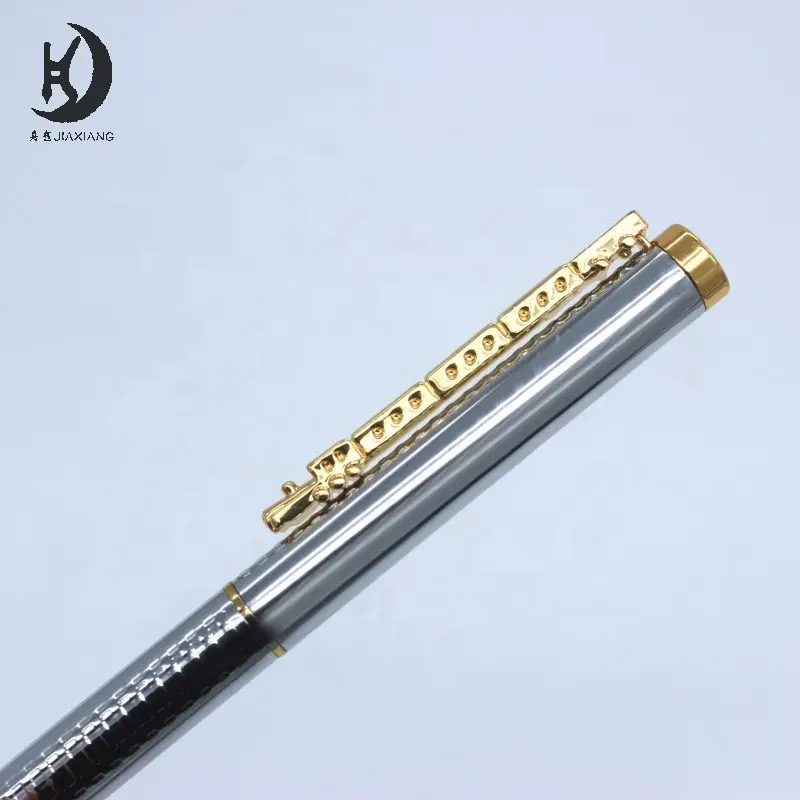 JX-A085 Высококачественный бизнес-офисный серебристый цвет золотой хромированный дизайн поезда гладкая пишущая Металлическая Ручка-роллер
