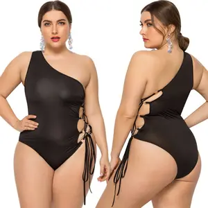 Maiô sexy feminino em v, roupa de banho de alta qualidade, cor pura, plus size, preto, com costas nuas