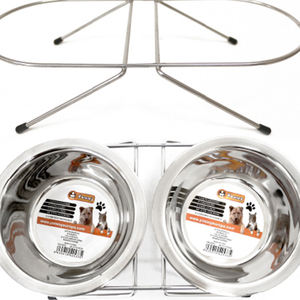 Hecho de acero inoxidable de alta calidad resistente al óxido, comederos y bebederos dobles de hierro forjado para mascotas, 34*18.5*6.5cm - Product Image 2