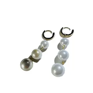 Hoop Round Shaped Elegant High Quality Pearl Hoop Earring Women Girl Korea Fancy Cute Dangling Pearls Long Wholesale Earrings