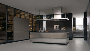 Meuble de cuisine moderne Song Design avec porte en verre, panneau MDF, finition brillante, garantie 5 ans, taille/couleur personnalisables pour hôtel - Product Image 1