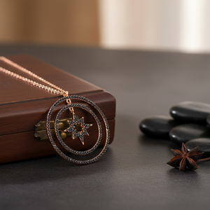 Estrella polar con diseño de Círculo abierto, colgante con forma de piedra de circón negro, joyería de plata de ley 925 hecha a mano turca - Product Image 3