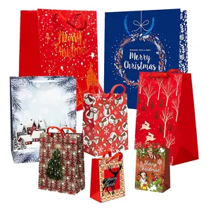 Оптовая продажа, бумажные пакеты для покупок, детские новогодние подарочные пакеты, рождественские подарочные пакеты с ручками
