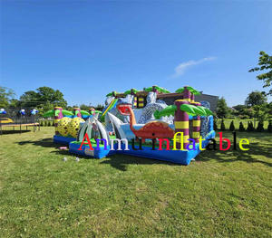 Parcours d'obstacles gonflable géant sur le thème des dinosaures, combinaison toboggan et trampoline pour parc d'attractions à grande échelle sur le thème des dinosaures - Product Image 2