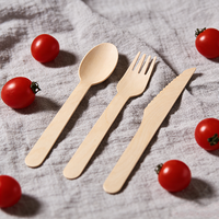 Ensemble de couverts en bois biodégradable personnalisé et écologique de 16 cm, couteau, cuillère, fourchette jetables pour fête