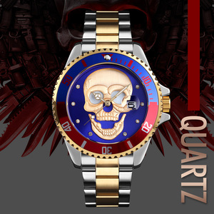 Stylish Men's Waterproof Quartz Watch With Rhinestone Skull Design Luminous Hands Date Display Stainless Steel Band 30M Water - Product Image 2