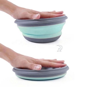Outdoor Travel Eco-Friendly Folding 3-Piece Silicone Picnic Lunch Bowls Collapsible Food Bowl with Lid <b>Storage</b> <b>Baskets</b> - Product Image 5