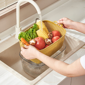 Cesta de Doble Capa para Lavar Verduras Fuu, Juego de 3 Piezas con Contenedor, Escurridor de Frutas de Plástico, Almacenamiento de Cocina - Product Image 4