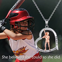 Bijoux pour les amoureux du sport Collier en forme de cœur pour fille de baseball bicolore en argent sterling 925