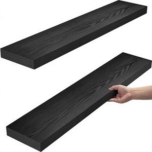 Vente en gros d'usine : Ensemble de 4 étagères flottantes murales modernes en bois noir, multifonctionnelles pour salle de bain, cuisine, salon - Product Image 1