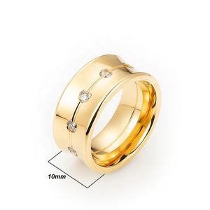 プロモレディリング防水ウーマンリングステンレススチールポリッシュ18Kゴールドメッキレディフィンガーリング、CZインレイ付き - Product Image 2