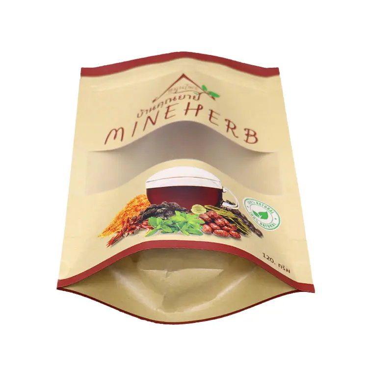 Çin tedarik ayakta kese gıda ambalajı için kraft kağıt torba kilitli kokulu çay için kurutulmuş meyve aperatif