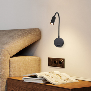 Lámpara de pared LED moderna de 3W, luz de lectura de cabecera de hierro con cuello de ganso Flexible ajustable con interruptor blanco cálido regulable - Product Image 6