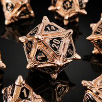 Ensemble de 7 dés DND en métal massif, couleur cuivre rose et noir, à grande ouverture, dés polyédriques monstres, accessoire de jeu de société Dungeons & Dragons, accessoire de fantaisie