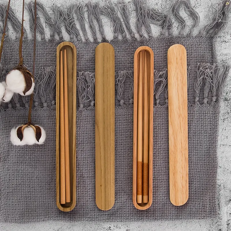 Mini caja de palillos de viaje personalizada palillos portátiles de madera pura con funda