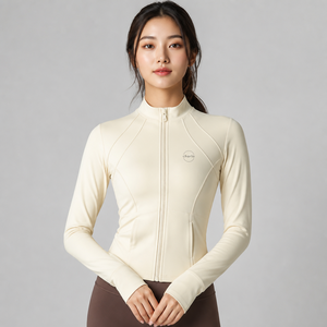 Chaqueta Deportiva Charlo para Mujer, con Cierre Frontal y Logotipo, Manga Larga, Color Sólido, Transpirable, Tejida, para Entrenamiento, OEM, ODM, Personalizable - Product Image 3