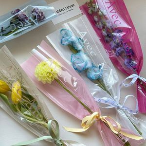 Sac d'emballage en plastique tendance pour fleurs, bouquet unique et boîte complète, vente en gros, tube droit pour emballage de fleur unique - Product Image 1