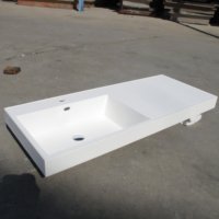 Meuble de salle de bain moderne en surface solide personnalisé, 1200 mm, gauche, blanc, en pierre artificielle, lavabo minimaliste