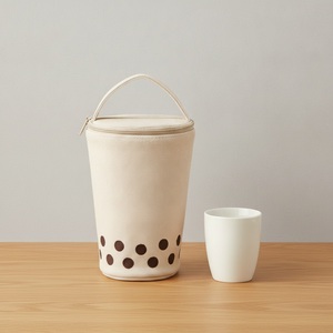 Pencil <b>Bag</b> Boba Milk Tea Cup Shaped Canvas Webbing Handle Zipper Closure Kawaii Stationery Custom Logo Custom Size Bulk - Product Image 2