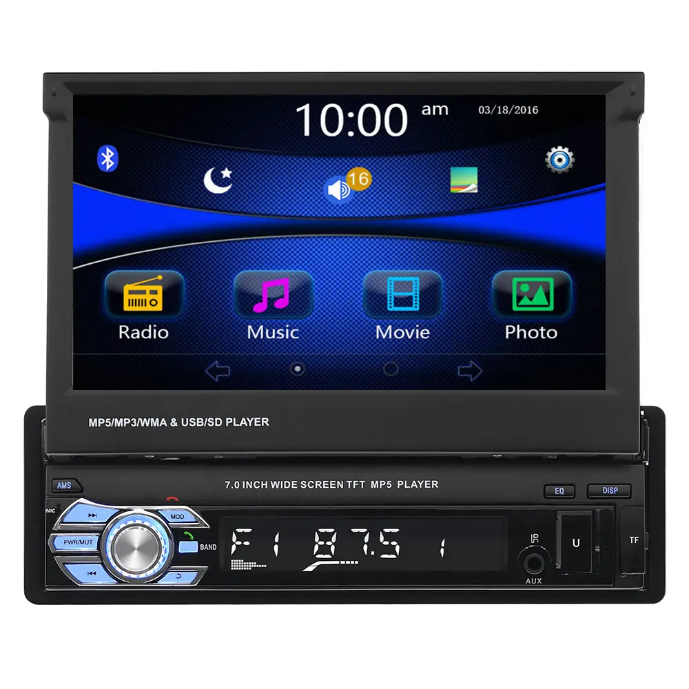 Reproductor multimedia con pantalla retráctil para coche, Radio Estéreo HD 1 din de 7 pulgadas con dvd