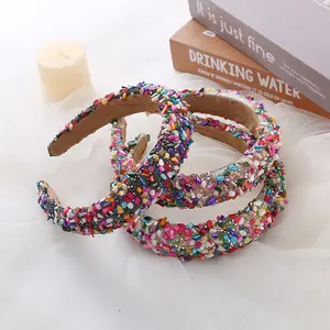 Diademas anchas de cuentas de piedra de colores, accesorios para el cabello de diseñador de lujo con cuentas, diademas de esponja de mosaico personalizadas