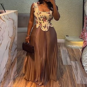 Camisole Printed Waisted Vest High Waisted Half Body Pleated Skirt Women's 2 Piece <b>Set</b> Fashion - Product Image 1