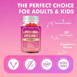 Suplemen Antioksidan Kuat Rasa Raspberry Alami 1000mg Vitamin C Liposomal dalam Bentuk Permen Jeli dengan Zat Besi & Seng untuk Dewasa & Anak-Anak - Product Image 5