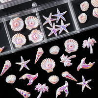 60 Breloques 3D Coquillages/Étoiles de mer/Queues de poisson/Conques/Arbres de coco pour Ongles, 12 compartiments, Adorables Accessoires d'Art Ongulaire Thème Océan Plage d'été en Résine