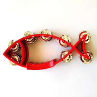Wholesale Orff Percussion Instrument Colorful Plastic Fish-Shaped Double Row Hand Shaking Bell Musical Instrument Tambourine