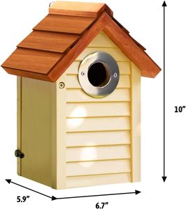 Casetta per Uccelli in Legno di Cedro con Tetto in Tegole, Alta e Verticale, per Uccelli come Bluetti, Fringuelli, Rondini, Cincialle, Cincialle Piccole, per Uso Esterno, Design Solido - Product Image 3
