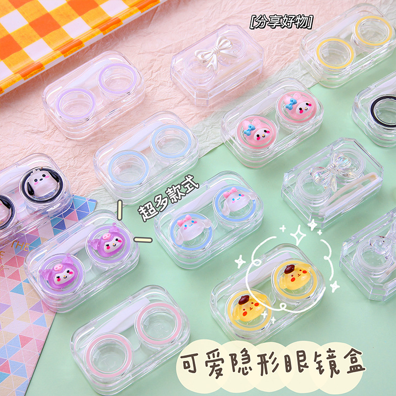 Симпатичный мультяшный лук красивый ученик коробка портативный Компаньон коробка двойная коробка без скручивания крышка Визуальный Прозрачный чехол для контактных линз