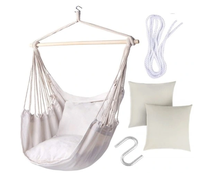 Hamac suspendu en coton avec barre de suspension en bois et coussin moelleux pour jardin et intérieur