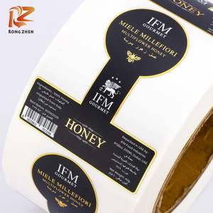 Etiquetas de Papel Autoadhesivas Ecológicas e Impermeables con Forma Irregular Personalizadas IFM GOURMET, con Estampado Dorado y Código de Barras para Envases de Miel - Product Image 2