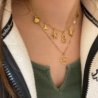 Nouveau Collier Ras du Cou Tendance Étanche en Acier Inoxydable Plaqué Or avec Breloques Étoile de Mer, Perle, Coquillage et Initiales A-Z pour Femme