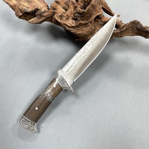 Couteau de chasse à double tête en acier gaufré sur les fesses et traversin Couteau de porte extérieur à lame fixe de survie en camping avec gaine en nylon noir - Product Image 2