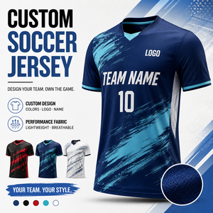 Maillot de football personnalisé pour homme, col en V, tissu en maille respirant, nom et numéro de l'équipe, fabricant OEM ODM - Product Image 1