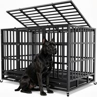 Kandang Anjing Logam Kokoh dan Luas dengan Pintu Atas yang Dapat Dibuka, Klip Pengunci Ganda, Baki Pembersih yang Dapat Ditarik, Roda Berrem, Sederhana dan Kokoh