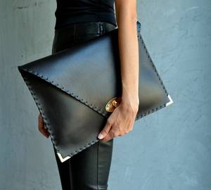 <strong>Black</strong> Oversized PU Clutch <strong>Bag</strong> Symmetria Clutch Laptop Case <strong>Women</strong> Business <strong>Bag</strong> 114ET001 - Product Image 1