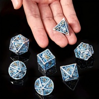 LuxeRoll Hollow Octopus Metal Dice Set Blue Silver 7 Pcs Polyhedral DND for DND Tabletop RPG Game Call of Cthulhu Dice Wholesale