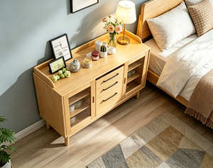 Modern Solid Wood Living Room <b>Cabinet</b> with Glass Doors 3 Drawers 2 Shelves Scandinavian Storage Furniture - Product Image 4