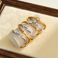 Bracelets ouverts en acier inoxydable plaqué or 14 carats, texturés ondulés abstraits, avec zircone cubique, délicats, minimalistes et personnalisables