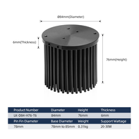 Radiateur en aluminium à ailettes rondes usinées CNC, anodisé noir, 20-30W, pour éclairage LED COB pour culture de plantes