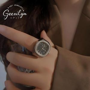 Reloj de Anillo Rectangular de Lujo, Acero Inoxidable, Unisex, Se Puede Ver el Tiempo - Product Image 2