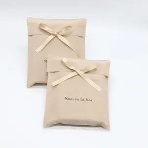 Özel Logo baskılı kahverengi kadife zarf takı kılıfı lüks küçük hediye çantası zarf hediye kadife paketleme çantası