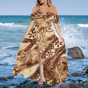 Off Shoulder <strong>Sexy</strong> <strong>Long</strong> <strong>Dress</strong> Women Casual Beach Holiday <strong>Dress</strong> Polynesian Samoan Tribal Style Spaghetti Strap V-neck <strong>Long</strong> <strong>Dress</strong> - Product Image 1