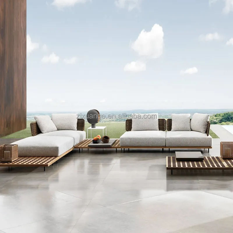 Popolare semicerchio vero design unico sezione divano in legno mobili da giardino in rattan divano da esterno