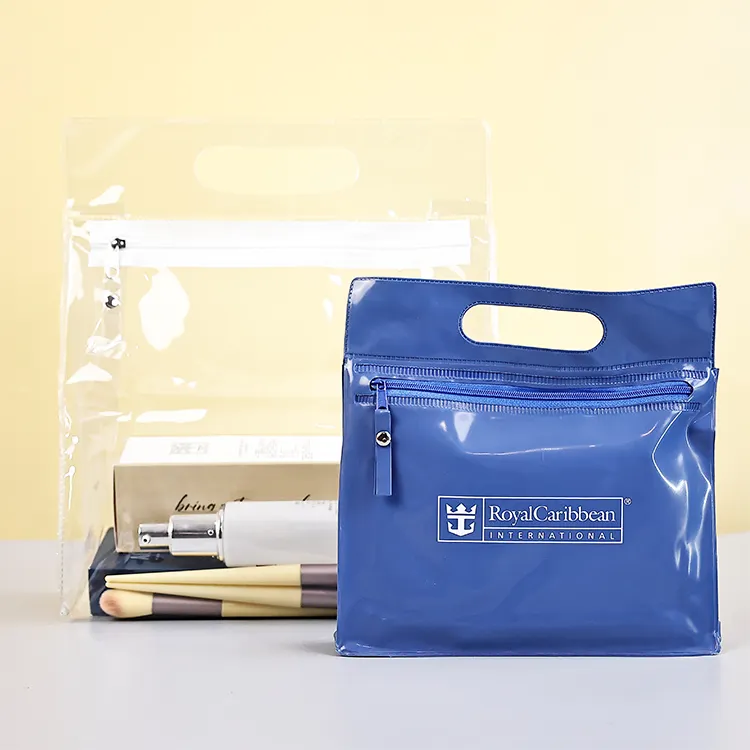 Roupas zipper saco plástico claro zip lock saco holográfico pvc bolsa holográfica pvc maquiagem sacos claros na china