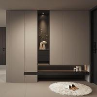 Meuble de rangement à chaussures en chêne massif sur mesure avec étagères inclinables réglables pour hall d'entrée principal de villa de luxe